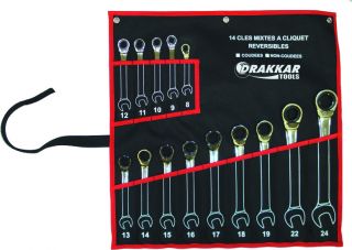  Jeu de 14 clés mixtes coudées à cliquet